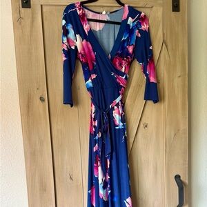 Pinkblush Navy and Pink Floral Long Sleeve Dress